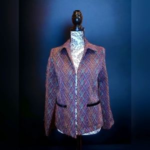 Vintage C.L.C Textured Knit Retro Blazer With Velvet Pockets Size 6  MULTICOLOR